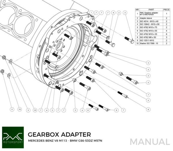 Getriebeadapter Kit Mercedes-Benz M112 M113 M113K - BMW E60 530D M57n GS5-39DZ HGD JGA 6-Gang - 240mm / 9.45" – Bild 4