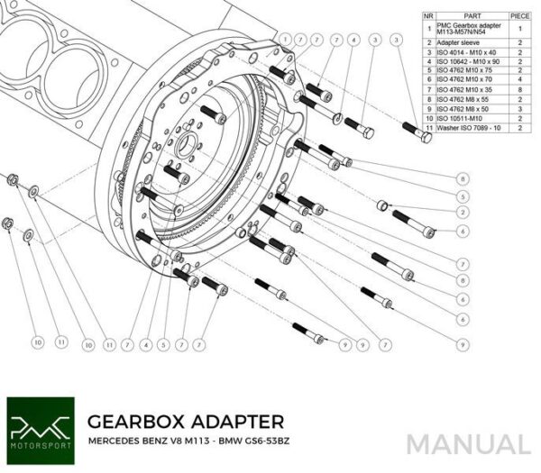 Getriebeadapter Kit Mercedes-Benz M113 - BMW M57N2 GS6-53DZ HGU HGK / N54 GS6-53BZ -184mm / 7.25" (P) – Bild 5