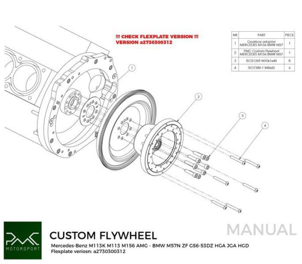 Getriebeadapter Kit Mercedes-Benz M113 M113K AMG - BMW M57N2 6-Gang HGD JGA - 184mm 7.25" (P) – Bild 5