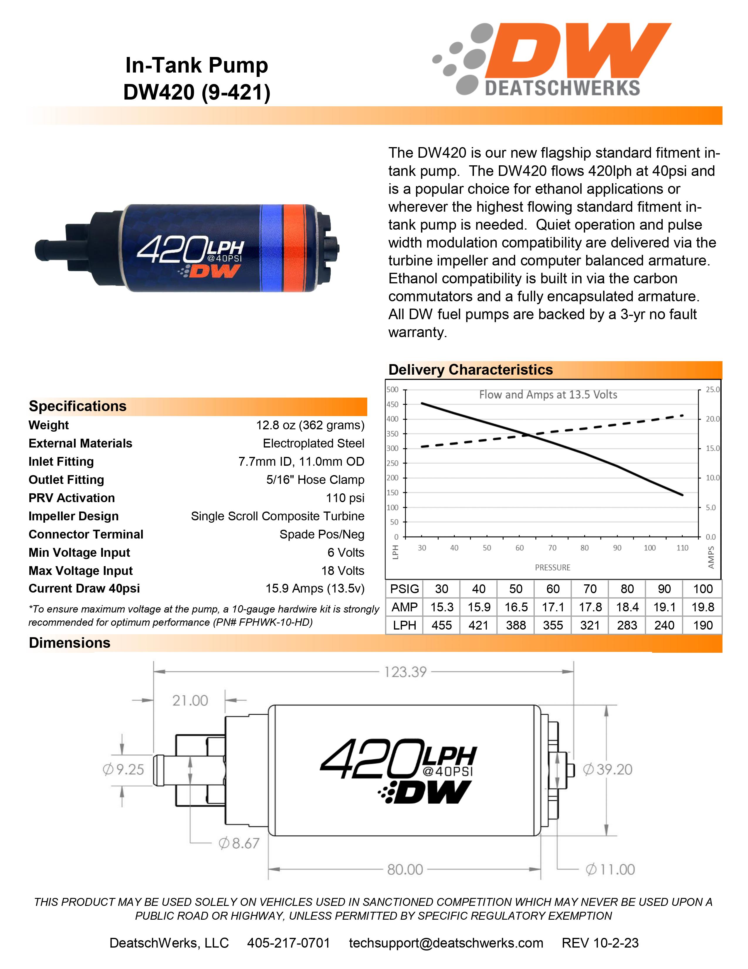 Kraftstoffpumpe DeatschWerks DW420 420 lph für Nissan 240sx 89-94 Skyline R32 non-GTR 89-93