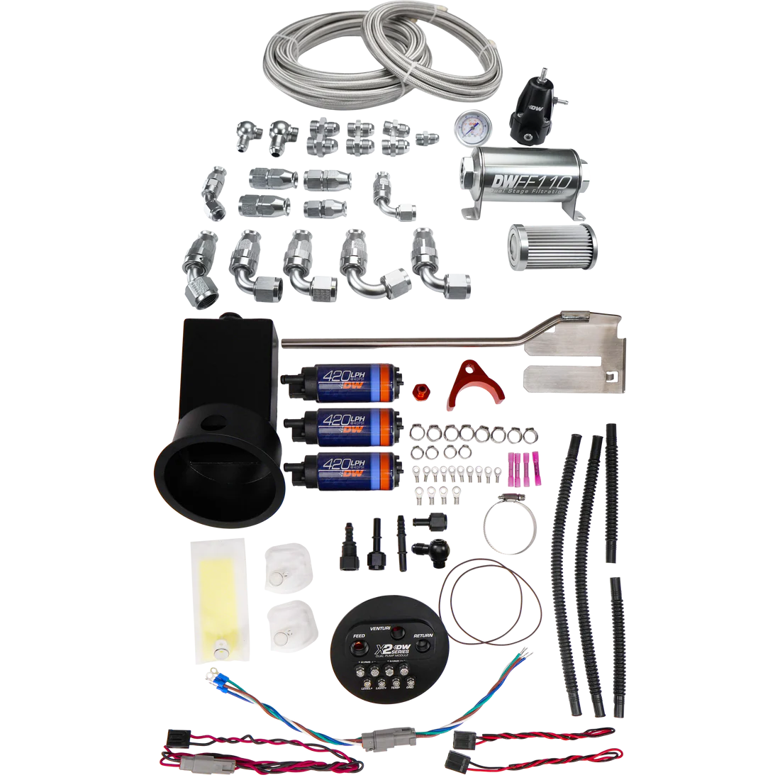 X2 Surge-Modul mit DW420-Pumpen und PTFE-Leitungssatz DeatschWerks für Nissan Silvia Skyline 1994-2002