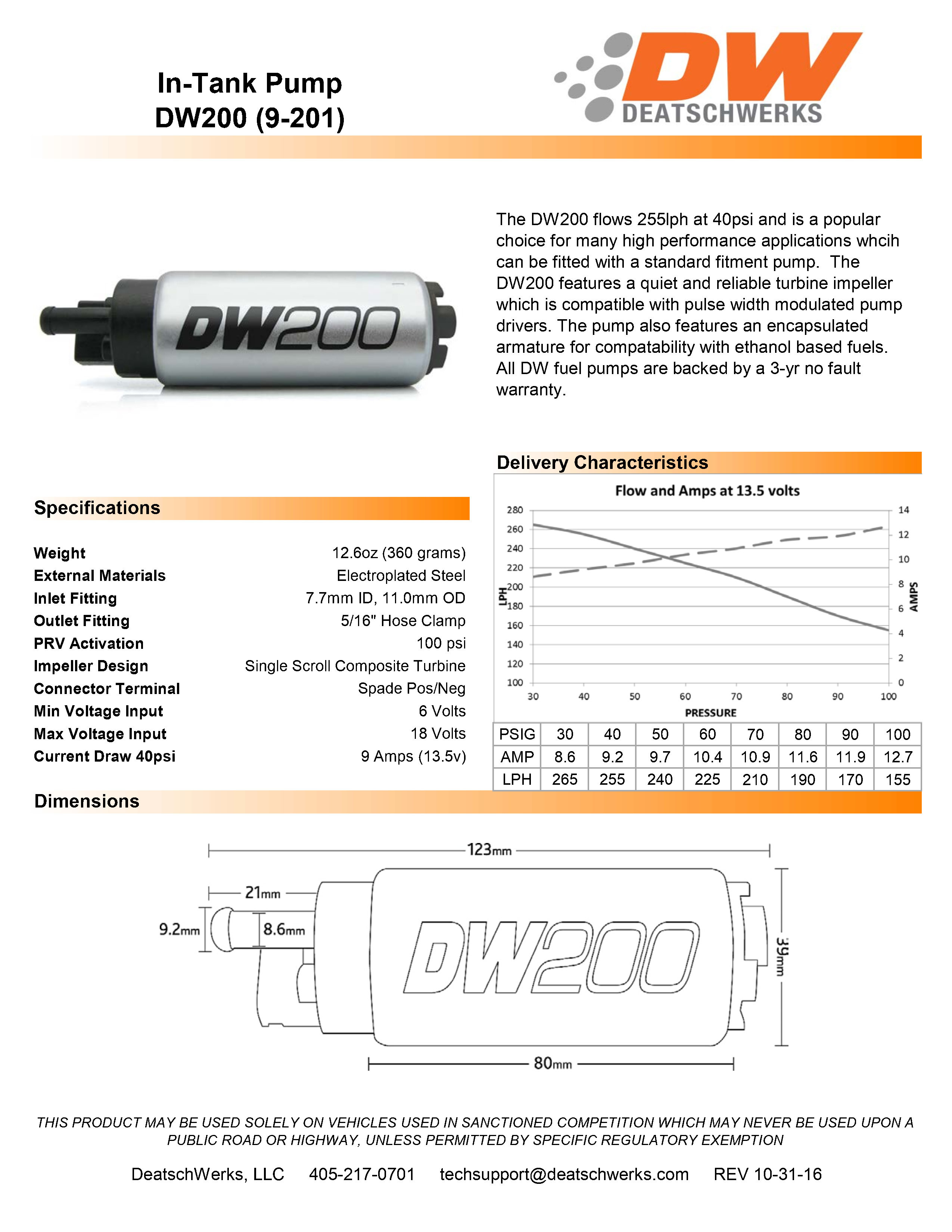 Kraftstoffpumpe DeatschWerks DW200 255lph für Nissan 240sx 89-94 and 91-01 Q45