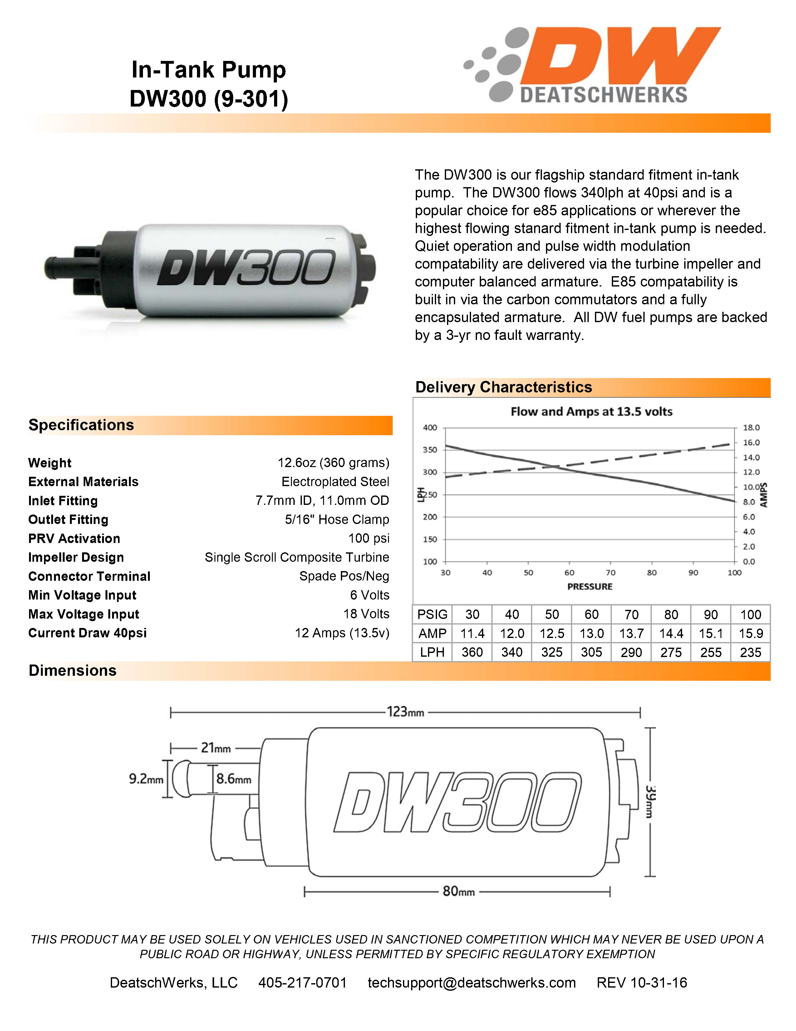 Kraftstoffpumpe DeatschWerks DW300 340lph für Nissan 300ZX and 93-98 Nissan Skyline 2.5LT 2.6LTT