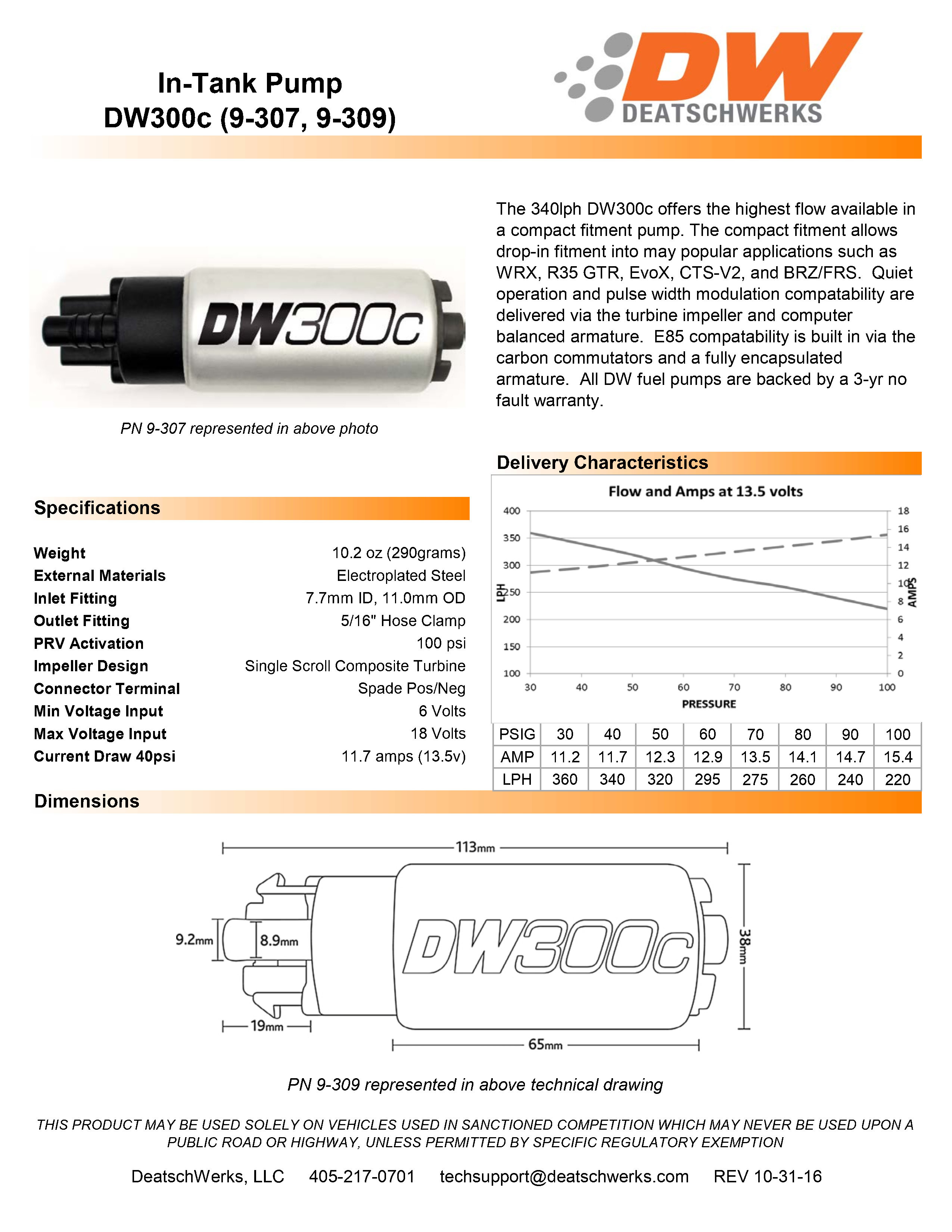 Kraftstoffpumpe DeatschWerks DW300C 340 lph für Nissan R35 GTR 2009-2021