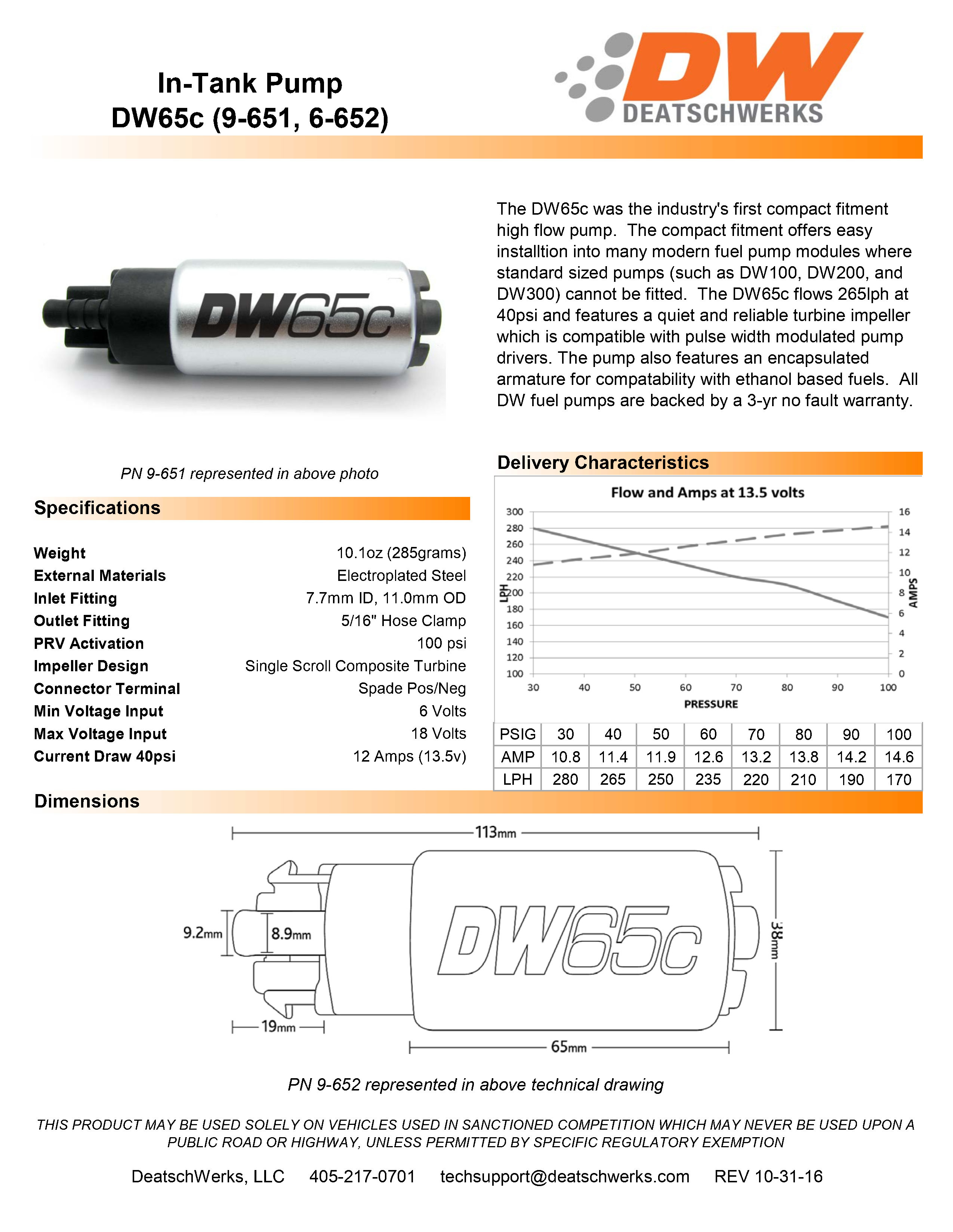 Kraftstoffpumpe DeatschWerks DW65C 265 lph für Nissan R35 GTR 2009-2015